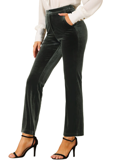 Elegant Straight Leg Velvet High Waist Ankle Pants