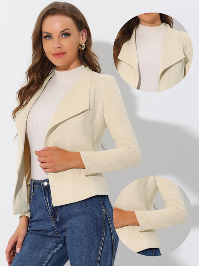 Faux Suede Jacket Open Front Lapel Draped Outwear Cardigan