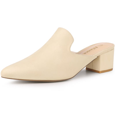 Women's Slip on Pointed Toe Chunky Heels Slide Mules