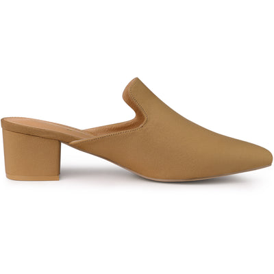 Women's Slip on Pointed Toe Chunky Heels Slide Mules