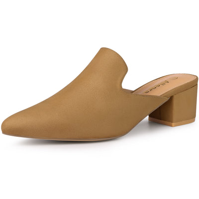 Women's Slip on Pointed Toe Chunky Heels Slide Mules