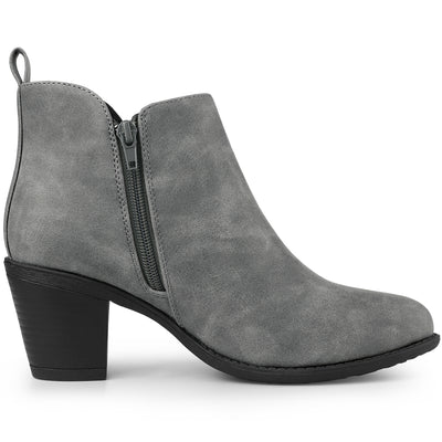 Low Chunky Heel Zipper Western Ankle Booties