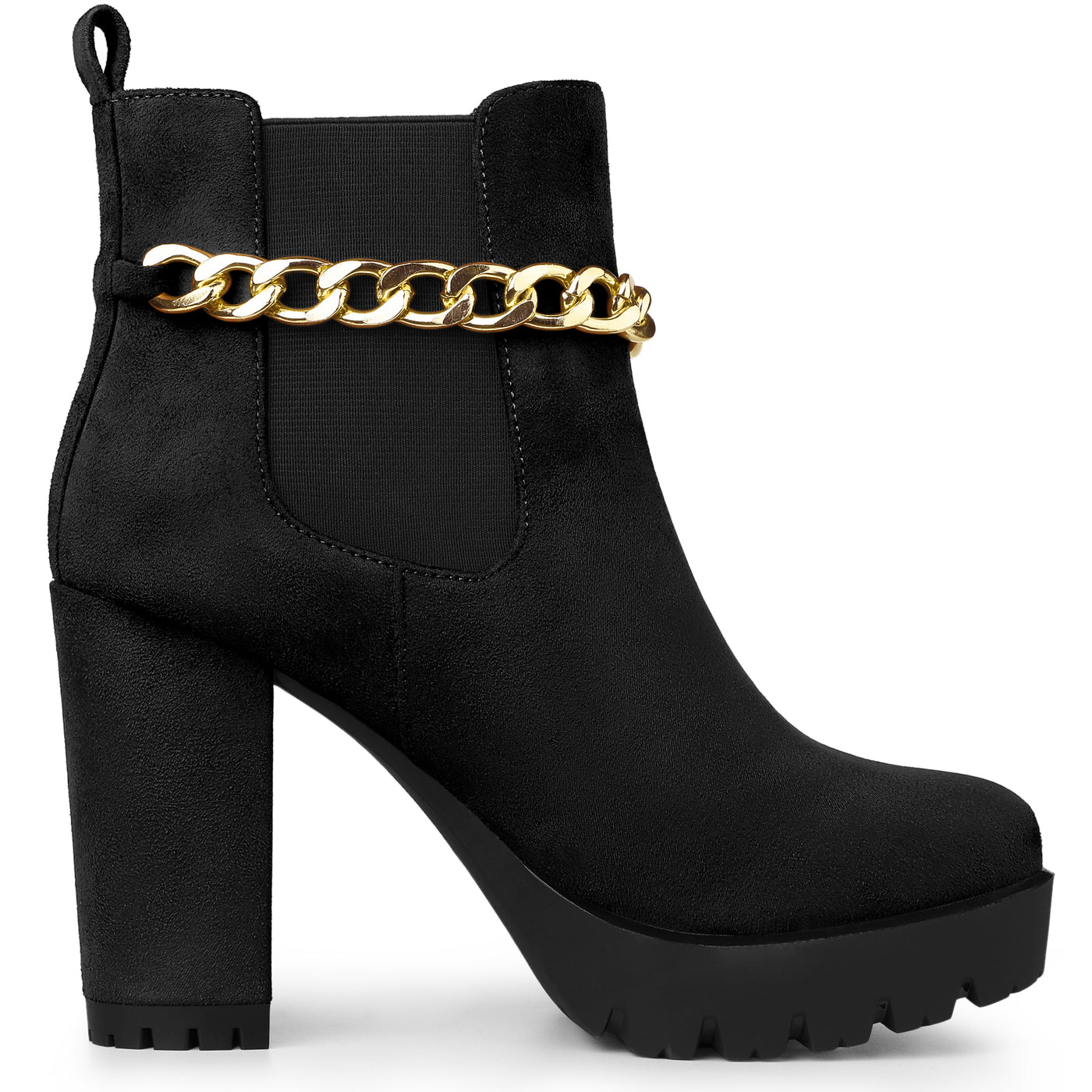 Allegra K Platform Chain Chunky High Heel Chelsea Boots