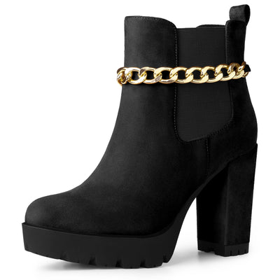 Platform Chain Chunky High Heel Chelsea Boots