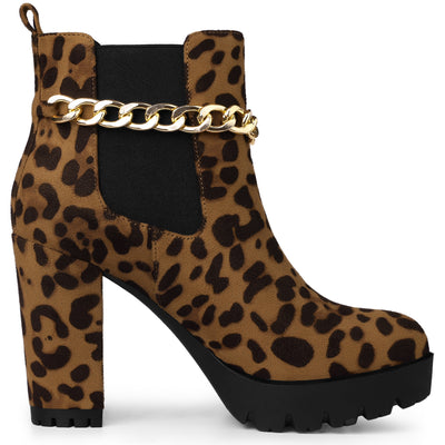 Platform Chain Chunky High Heel Chelsea Boots