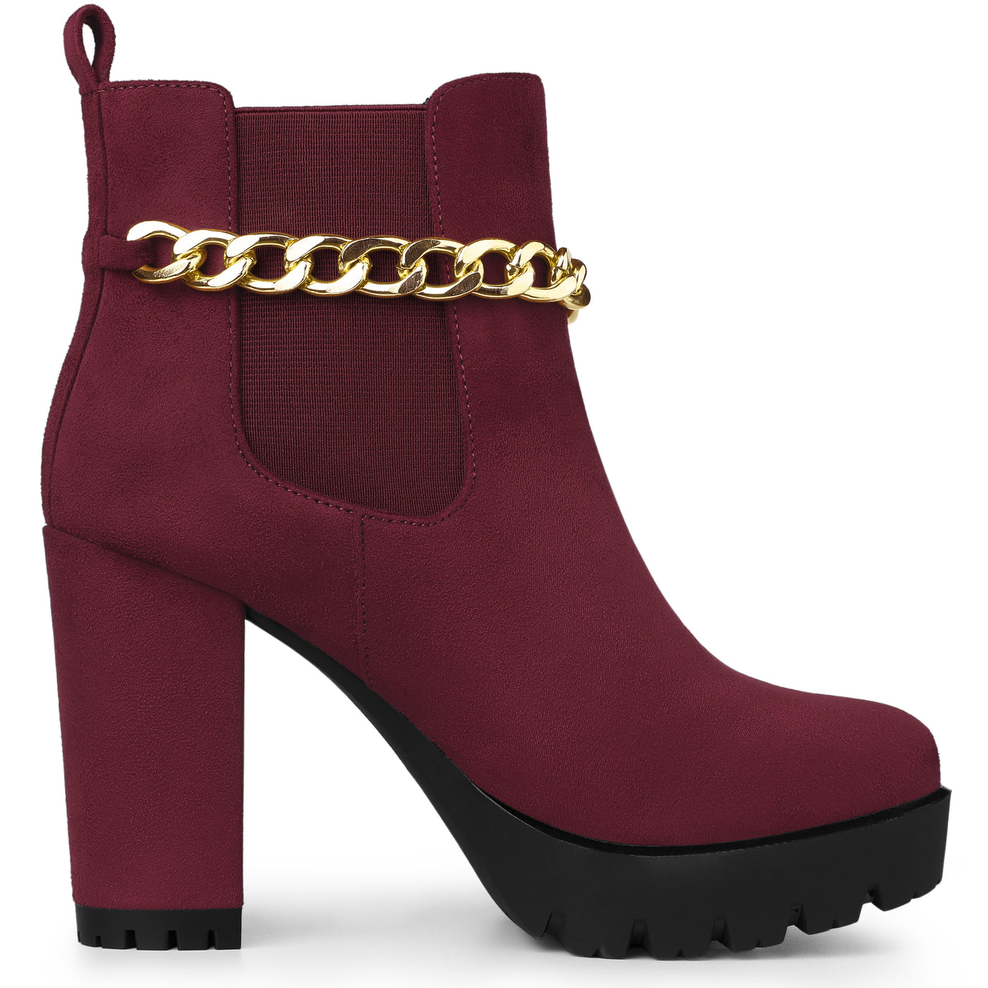 Allegra K Platform Chain Chunky High Heel Chelsea Boots