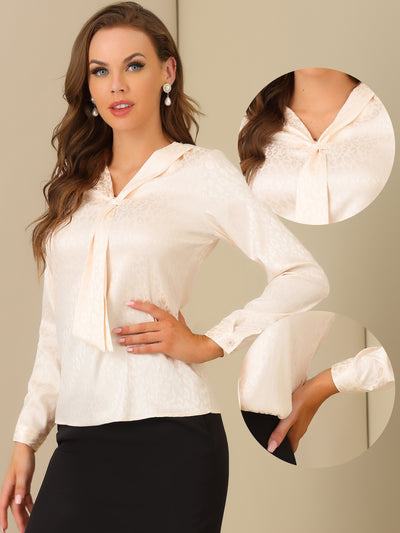 Satin Tie Neck Long Sleeve Solid Color Elegant Office Work Shirt Top