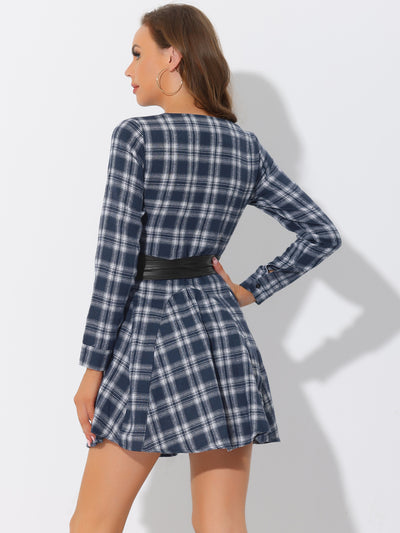 Plaid Long Sleeve Button Down Belted Mini Shirtdress