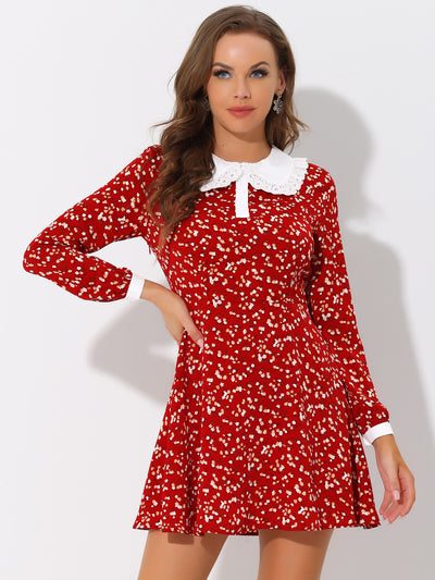 Ruffle Peter Pan Collar Button Long Sleeve Floral Mini Dress