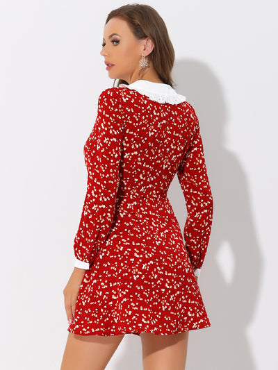 Ruffle Peter Pan Collar Button Long Sleeve Floral Mini Dress