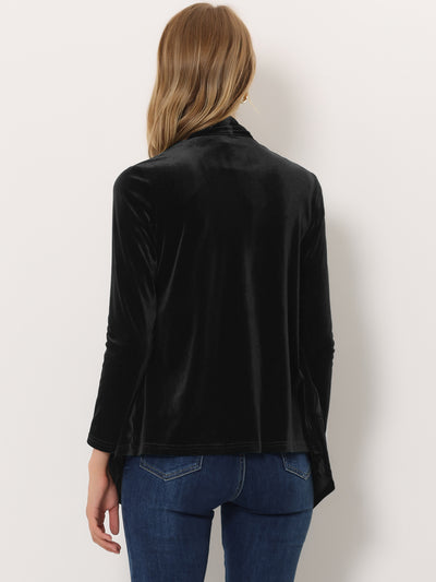 Shawl Collar Pocket Open Front Velvet Cardigan