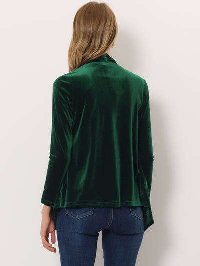 Shawl Collar Pocket Open Front Velvet Cardigan