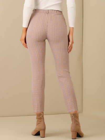 Plaid High Waist Elastic Back Office Work Ankle Pants