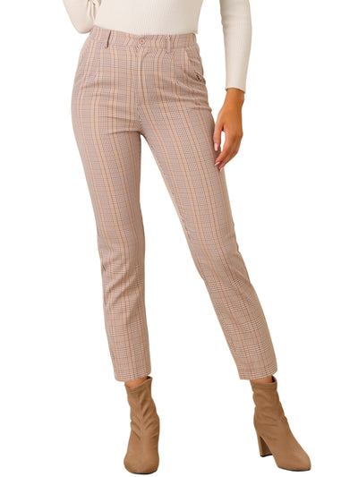 Plaid High Waist Elastic Back Office Work Ankle Pants