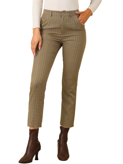 Plaid High Waist Elastic Back Office Work Ankle Pants