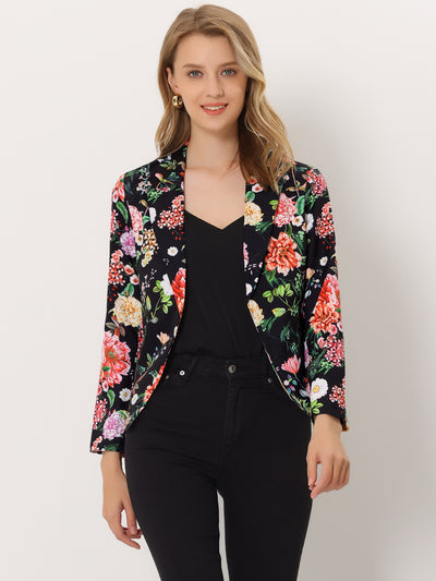 Open Front Floral Work Business Crop Blazer Jacket