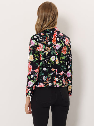 Open Front Floral Work Business Crop Blazer Jacket