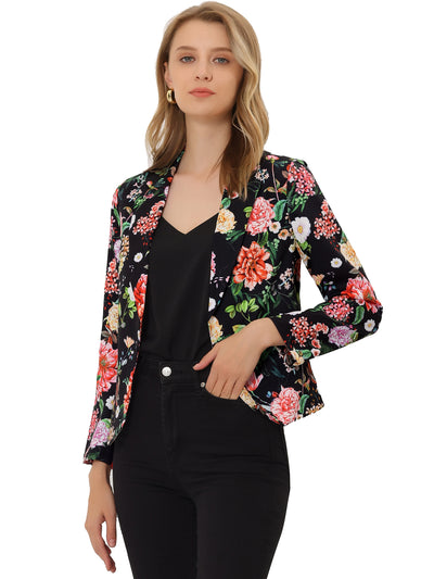 Open Front Floral Work Business Crop Blazer Jacket