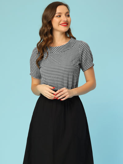 1950s Round Collar Short Sleeve Gingham Tops