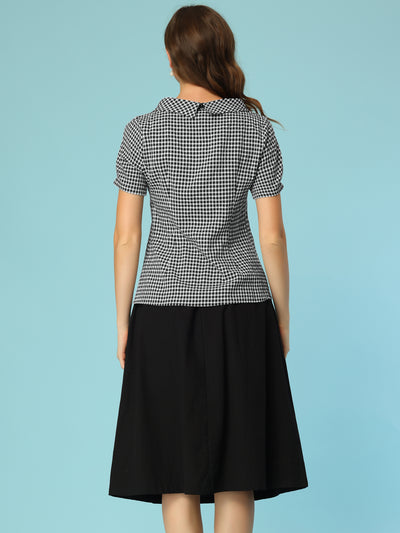 1950s Round Collar Short Sleeve Gingham Tops