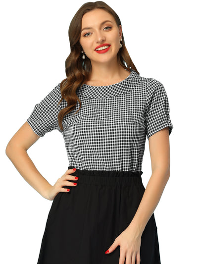 1950s Round Collar Short Sleeve Gingham Tops