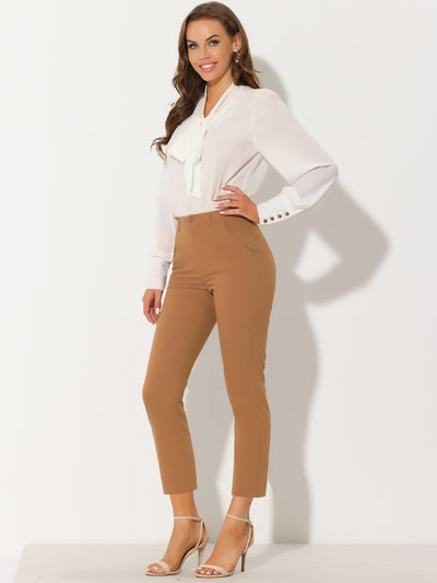 Plaid High Waist Elastic Back Office Work Ankle Pants