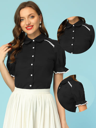 Vintage Peter Pan Collar Blouse Short Sleeve Button Down Shirt