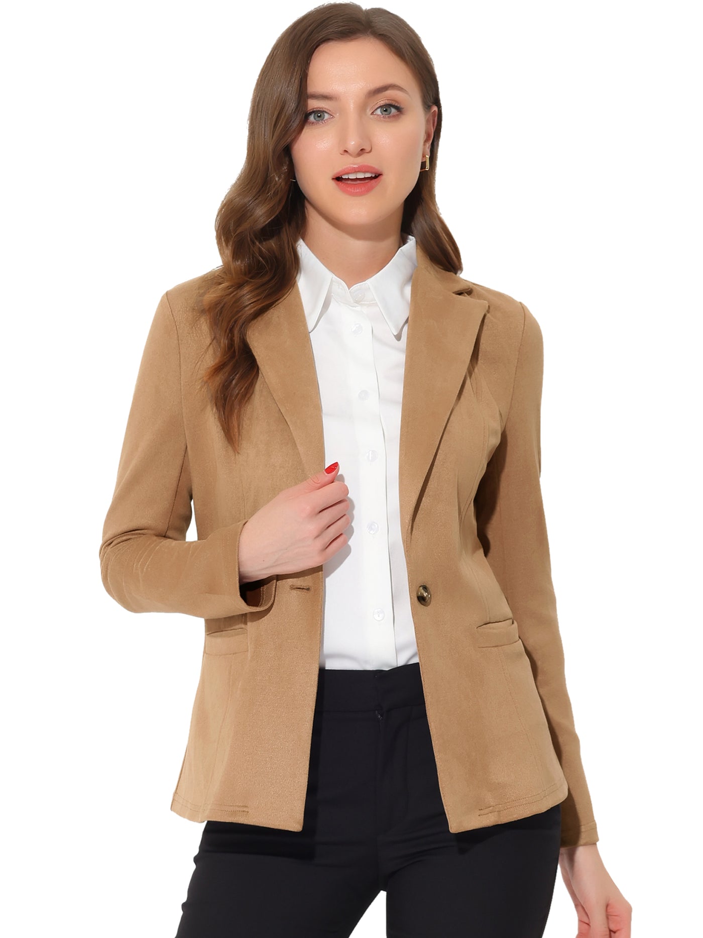Allegra K Faux Suede Lapel Collar Long Sleeve Casual Work Office Jacket