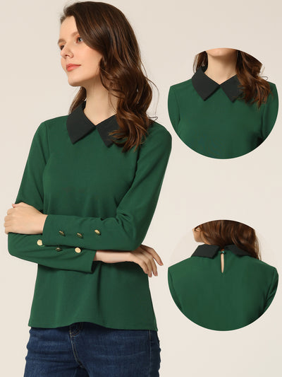 Peter Pan Collar Knit Contrast Neck Long Sleeve Party Blouse