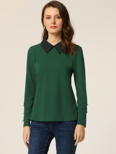 Peter Pan Collar Knit Contrast Neck Long Sleeve Party Blouse