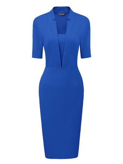 Formal Pencil V Neck Short Sleeve Office Bodycon Sheath Dress