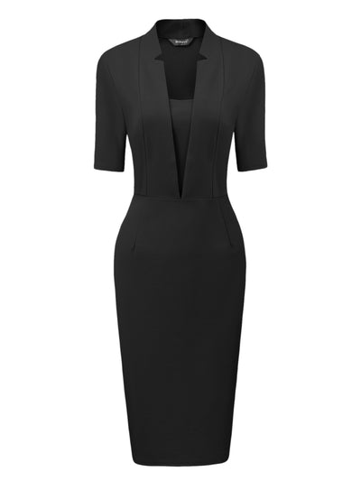 Formal Pencil V Neck Short Sleeve Office Bodycon Sheath Dress