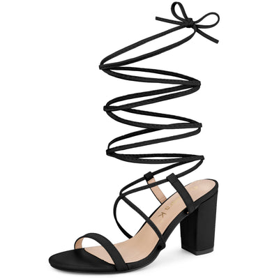 Women's Strappy One Strap Lace Up Chunky Heels Sandals