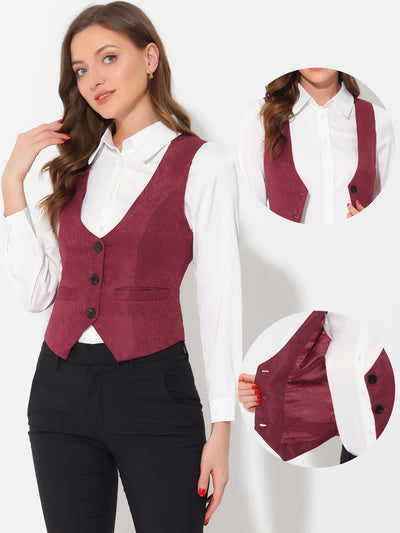 Vintage Button Up Jacquard Steampunk Waistcoat Suit Vest