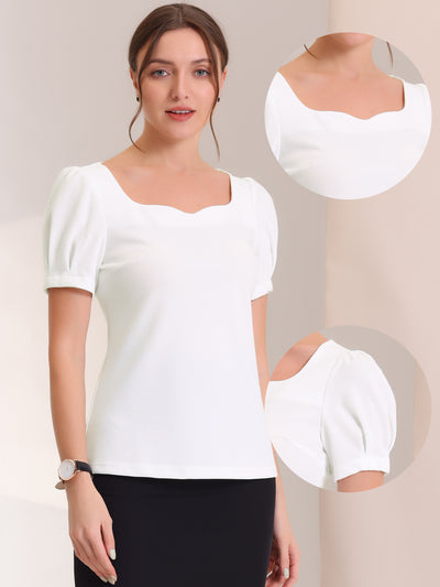 Elegant Top Puff Short Sleeve Sweetheart Neck Casual Blouse