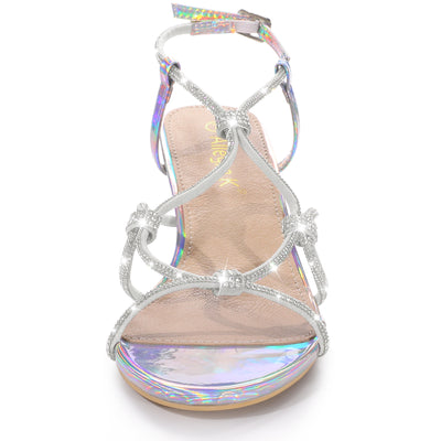 Women's Rhinestone Strappy Slingback Kitten Heel Sandals