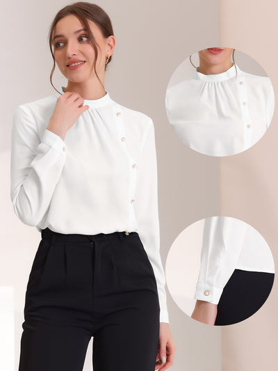 Office Shirt Elegant Stand Collar Long Sleeve Vintage Blouse