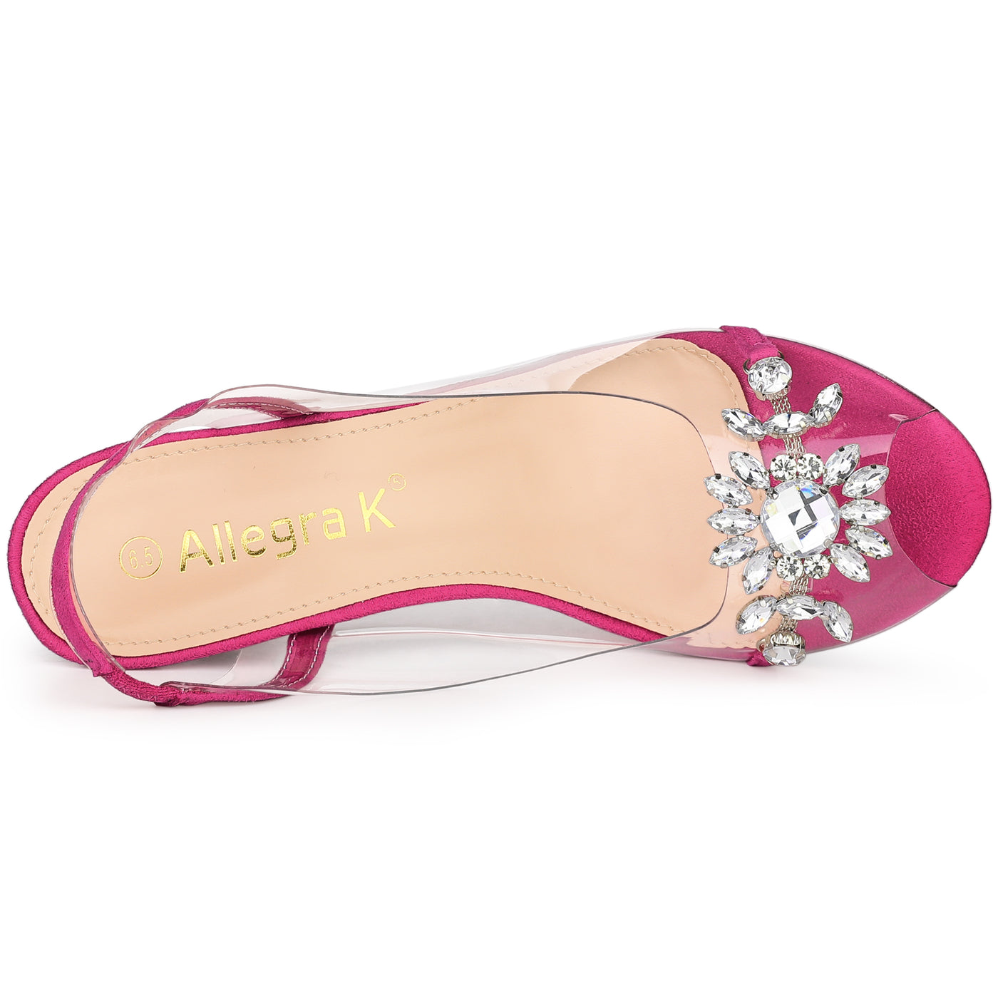 Allegra K Clear Slingback Flower Rhinestone Peep Toe Heel Sandals