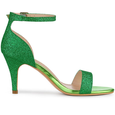 Glitter Ankle Strap Stiletto Heel Sandals