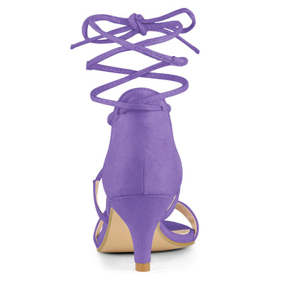 Kitten Heel Lace Up Open Toe Sandals