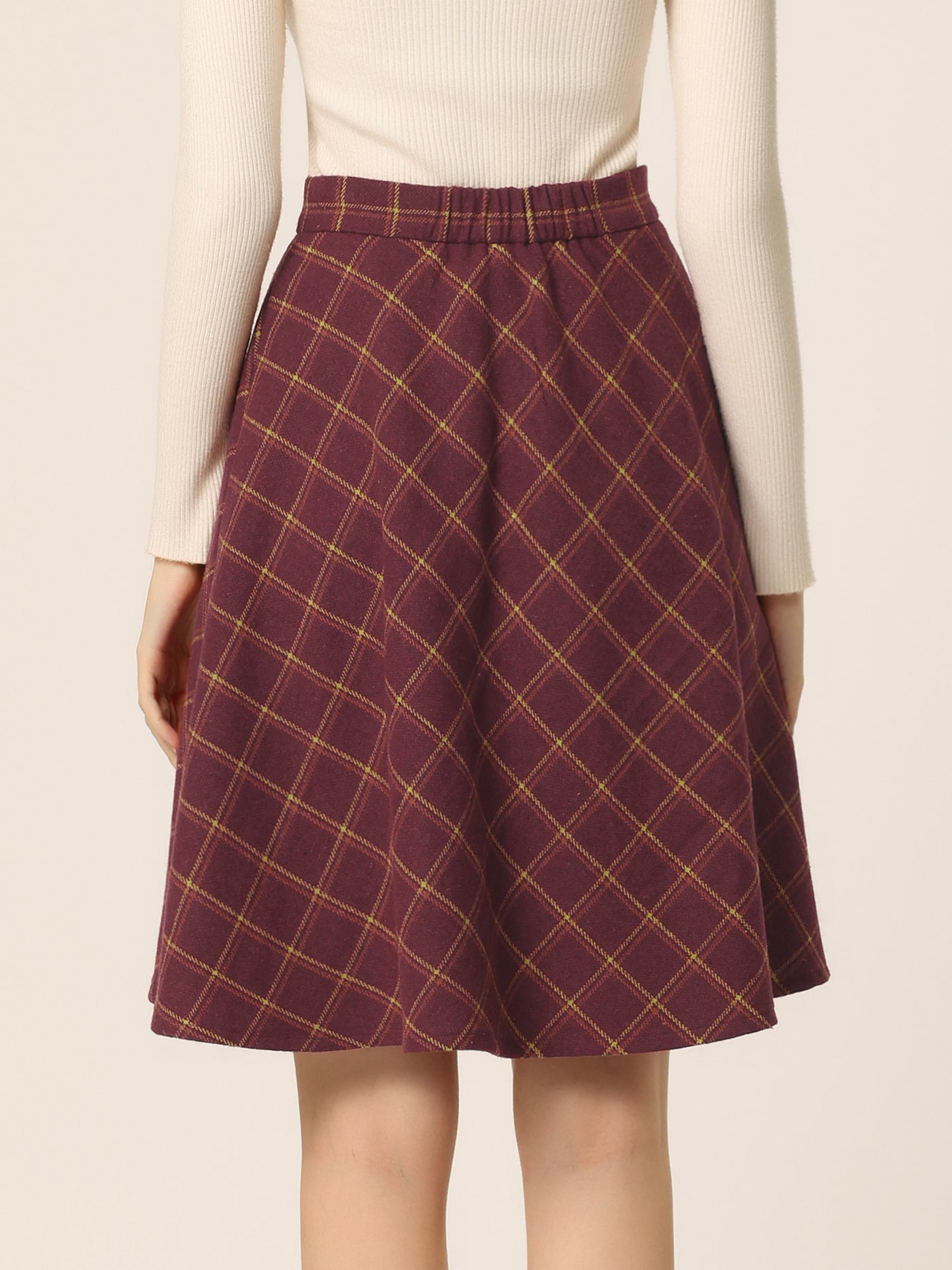 Allegra K Vintage Plaid Tartan Elastic Waist Knee Length A-Line Skirt