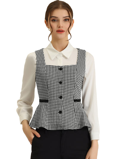 Vintage Waistcoat Vest Peplum Hem Button Racerback Dressy Vests