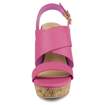 Solid Straps Wood Platform Wedge Slingback Sandals