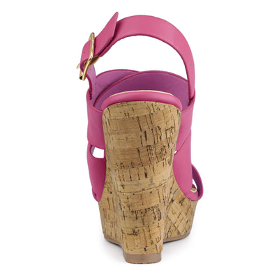 Solid Straps Wood Platform Wedge Slingback Sandals