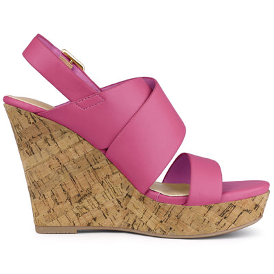 Solid Straps Wood Platform Wedge Slingback Sandals