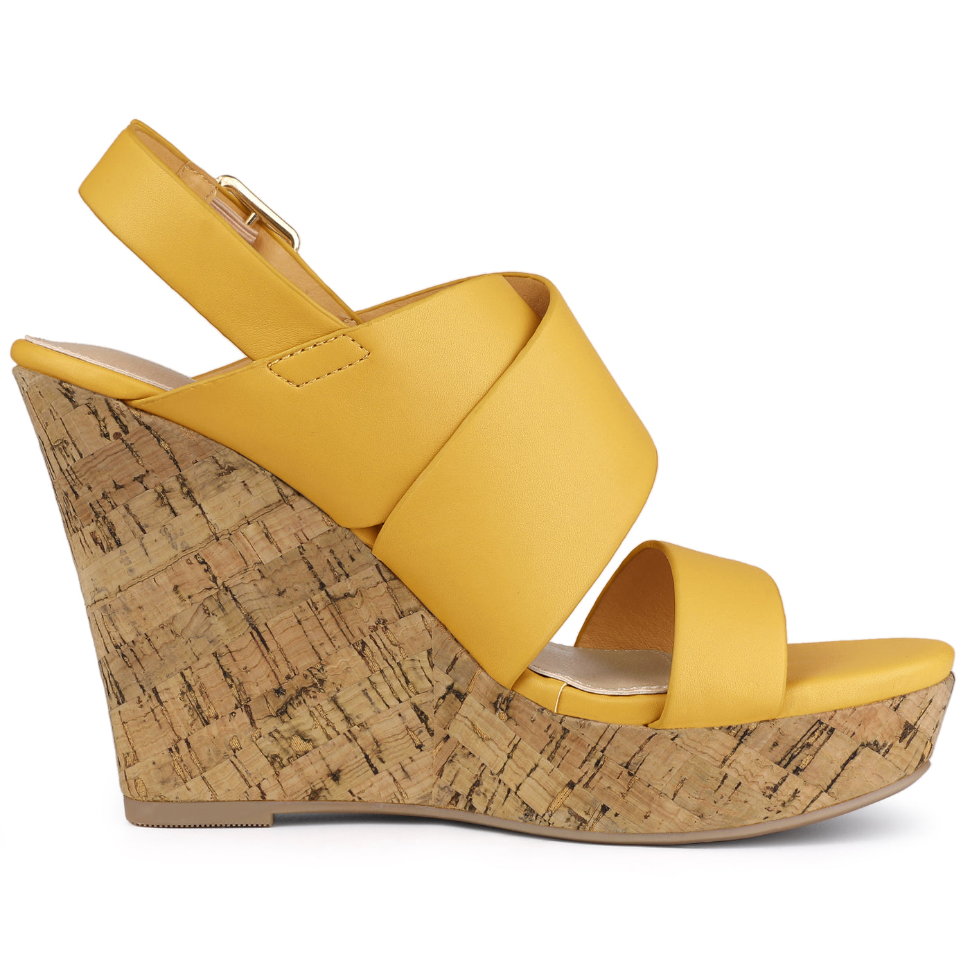 Allegra K Solid Straps Wood Platform Wedge Slingback Sandals