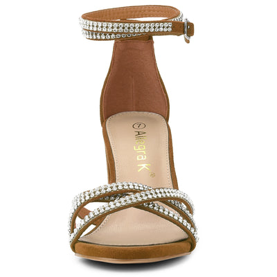 Rhinestones Strappy Chunky Heel Sandals