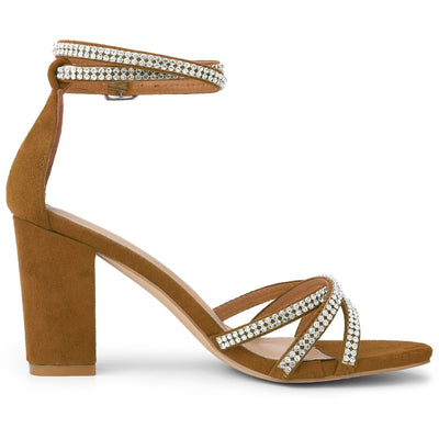 Rhinestones Strappy Chunky Heel Sandals