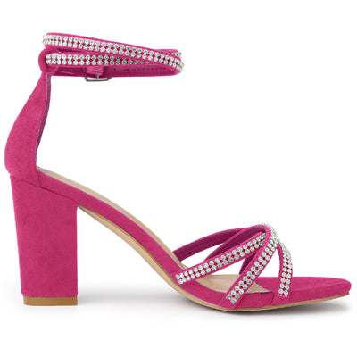 Rhinestones Strappy Chunky Heel Sandals