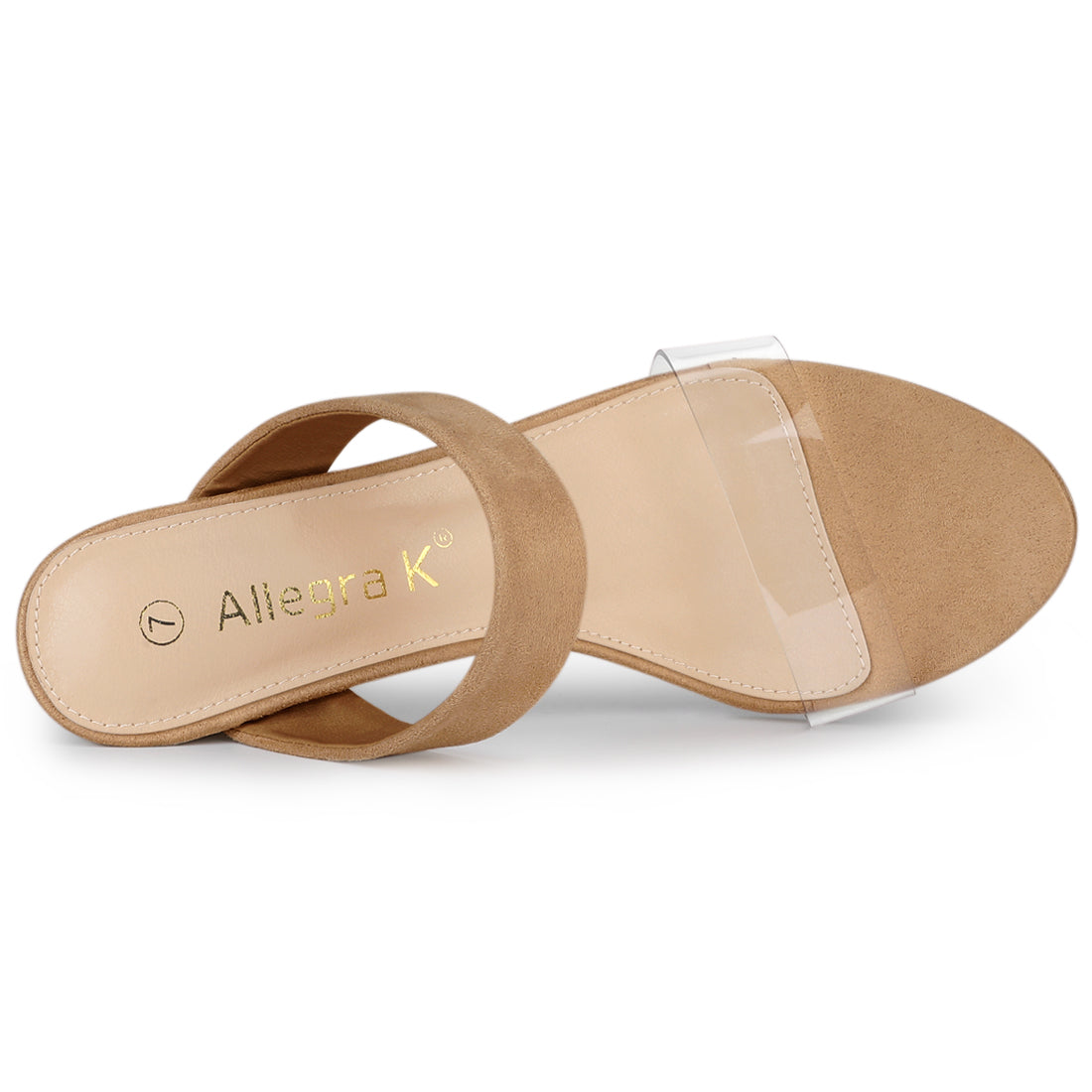 Allegra K Open Toe Dual Clear Strap Block Heel Slides Mules Sandals